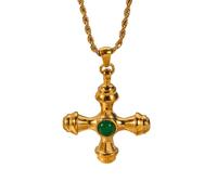 KONFEN Collier pendentif croix pour femme, collier croix à perles en chaîne d'alliage, pendentif double vintage avec strass Cadeaux pour filles femmes (4 modèles, or/argent)