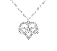 KONFEN Collier Pendentif Femme, Argent Collier Coeur Infini en Strass, Collier en Y Elégant Bijoux Femme Cadeau pour Femme Fille Ado Maman, Cadeau de Saint-Valentin (Argent)