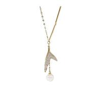 KONFEN Collier Perle, Collier Pendentif Plaqué avec Or Queue de Poisson en Zirconium, Collier en Y Bijoux Collier Femme Fille Ado Maman, Cadeau de Saint-Valentin (Or)
