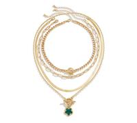 KONFEN Colliers Boho superposés pour femmes, collier ras du cou à pendentifs géométriques uniques, chaîne vintage étoile/fleur/coeur, cadeau bijou pour amoureuse (4 modèles, doré/argenté)