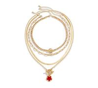 KONFEN Colliers Boho superposés pour femmes, collier ras du cou à pendentifs géométriques uniques, chaîne vintage étoile/fleur/coeur, cadeau bijou pour amoureuse (4 modèles, doré/argenté)