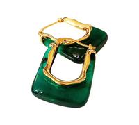 KONFEN Creole Boucles d'oreilles 18K Or, Creoles Boucle Forme en U avec Résine pour Femme, Chunky Creoles Dorees Hoop Earrings, Hypoallergénique Anneau Oreille Bijoux pour Femmes Filles (Vert)
