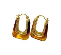 KONFEN Creole Boucles d'oreilles 18K Or, Creoles Boucle Forme en U avec Résine pour Femme, Chunky Creoles Dorees Hoop Earrings, Hypoallergénique Anneau Oreille Bijoux pour Femmes Filles (Ambre)
