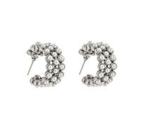KONFEN Creole Boucles d'oreilles Perle, Creoles Boucle Forme en C pour Femme, Chunky Creoles Dorees Hoop Earrings Vintage, Hypoallergénique Anneau Oreille Bijoux pour Femmes Filles (Argent)
