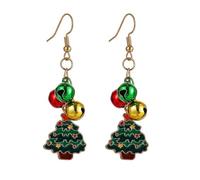 KONFEN Créoles pour Femmes, Boucles D'oreilles Pendantes en Alliage en Forme de Sapin de Noël avec Cloche de Chance, Boucles D'oreilles Percées pour les Anniversaires et Les Fêtes de Fin D'année