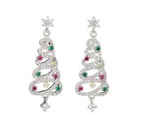 KONFEN d'oreilles pour Femmes, Clous d'oreilles en Alliage avec Flocon de Neige et Boucles d'oreilles en Forme d'arbre de Noël, Boucles d'oreilles Piercing Cartilage Cadeaux de Noël, Argenté