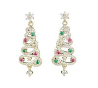 KONFEN d'oreilles pour Femmes, Clous d'oreilles en Alliage avec Flocon de Neige et Boucles en Forme d'arbre Noël, Boucles Piercing Cartilage Cadeaux de Noël, Or