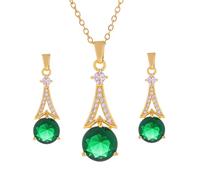 KONFEN Emerald Zircon Parures pour Femme, Parure Bijoux Femme Collier Boucles D'oreilles en Forme de Tour, Longueur Réglable, Fête, Premium Classique, Élégant et Vintage pour les Femmes, Vert