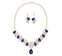 KONFEN Ensemble de Bijoux pour Femmes, Collier à Chaîne Réglable Branche Cubique, Boucles d'oreilles en Forme de Feuille pour Femmes, Anniversaire Mariage Cadeau de Costume, Bleu