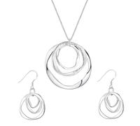 KONFEN Parure Argent Femme, Plaqué Argent Cercle Ensemble Collier Pendentif Boucle d'Oreilles Géométrie, 2 Pièces Bijoux Fantaisie Set pour Femmes et Filles