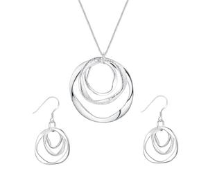 KONFEN Parure Argent Femme, Plaqué Argent Cercle Ensemble Collier Pendentif Boucle d'Oreilles Géométrie, 2 Pièces Bijoux Fantaisie Set pour Femmes et Filles
