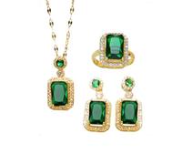 KONFEN Parure Bijoux Cristal Femme, Cristal Ensemble Collier Boucle d'oreilles Bague Ajustable avec Zircon Cubique, 3 Pièces Bijoux Necklace Parure Bijoux Fantaisie Set pour Femmes et Filles (Vert)