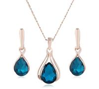 KONFEN Parure Bijoux Cristal Femme, Cristal Ensemble Collier Pendentif Boucle d'oreilles, 2 Pièces Bijoux Crystal Pendant Necklace Parure Bijoux Fantaisie Set pour Femmes et Filles (Bleu)