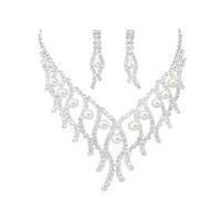 KONFEN Parure Bijoux Femme, Bijoux Mariage Strass Fausse Perle Pendantes, Parure Femme Ensemble Collier Boucle d'oreilles Parures de Mariée pour Femmes Filles Saint Valentin