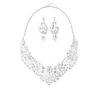 KONFEN Parure Bijoux Femme, Cristal Bijoux Mariage, Parure Femme Ensemble Collier Boucle d'oreilles Parures de Mariée pour Femmes et Filles (Blanc)