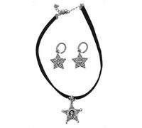 KONFEN Parure Bijoux Pentagramme Femme, Ensemble Gothique Collier Boucle d'oreilles avec Pentagramme, 2 Pièces Bijoux Cuir PU Choker Parure Bijoux Fantaisie Set Vintage pour Femmes Filles (Noir)