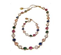 KONFEN Parure Bijoux Zircon Femme, Ensemble Collier Bracelet avec Zircon Cubique Coloré, 2 Pièces Bijoux Necklace Bracelet Parure Bijoux Fantaisie Set Vintage pour Femmes et Filles