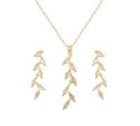 KONFEN Parure Ensemble de Bijoux pour Femmes, Collier et Boucles d'oreilles avec Pendentifs en Forme de Feuilles avec Zircon Cubique, Colliers à Longueur Ajustable, Cadeaux pour Filles, Doré