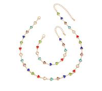 KONFEN Parure Ensemble de Bijoux pour Femmes, Collier et Bracelet en Verre Coloré en Forme de Coeur, Colliers Bracelet Longueur Ajustable, Cadeaux pour Filles, Or
