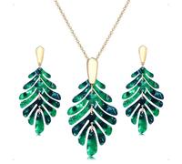 KONFEN Parure Feuille Verte - Ensemble Collier et Boucle d'oreilles, 2 Pièces Bijoux Acrylique Leaf Vintage pour Noël pour Femmes Filles (Verte)