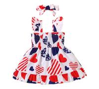 KONFEN Robe Bébé Fille Eté - Encolure Carrée Robes de Bébé Fille sans Manche avec Cœur Étoile à Rayures + Bandeau 2 pièces pour Eté Automne pour Bebe Fille Toddler 6-9 Mois, Rouge