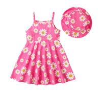 KONFEN Robe Bébé Fille Eté - Marguerite Fleur Robes de Bébé Fille sans Manche + Chapeau 2 pièces pour Bebe Fille Toddler 2-3 Ans pour Eté (Rose)