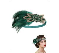 KONFEN Serre-tête à Plumes Strass, Fascinateur Vintage Bandeau Couronne Fleurs Élasticité Réglable Toutes Circonférences Élégant Accessoires Femmes Fascinator Fêtes Mariages Événements Spéciaux Vert