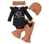 KONFEN Vetement Bebe Fille, Pois Manche Longues Body avec Nœud Papillon avec Volants + Pantalon + Chapeau + Bandeau, Tenue de Vêtements Ensemble 4 Pièces pour Bébé Nouveau-né Bebe Fille 0-3 Mois