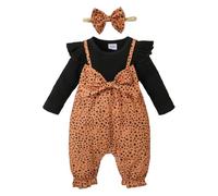 KONFEN Vetement Bebe Fille, Pois Manche Longues Body Pantalon avec Nœud Papillon avec Volants + Bandeau, Tenue de Vêtements Ensemble 2 Pièces pour Bébé Nouveau-né Bebe Fille 9-12 Mois