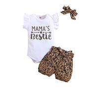 KONFEN Vetement Bebe Tenue de Vêtements pour Bébé Nouveau-né Manche Courte Imprimé léopard Body Barboteuse + Short + Bandeau Ensemble 3 pièces pour Bebe Fille 18-24 Mois