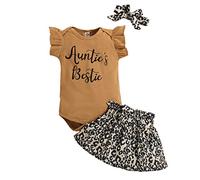 KONFEN Vetement Bebe Tenue de Vêtements pour Bébé Nouveau-né Manche Courte Imprimé Léopard Body Barboteuse + Jupe + Bandeau Ensemble 3 pièces pour Bebe Fille 12-18 Mois
