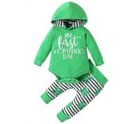 KONFEN Vetement Bebe Tenue de Vêtements pour Bébé Nouveau-né Manche Longues Trèfle à Quatre Feuilles Body Barboteuse + Pantalon Ensemble 2 Pièces pour Saint Patrick's Day pour Bebe Fille 12-18 Mois