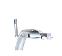 Konfiur Robinet de baignoire cascade - LED - 5 trous - Chromé - Avec bec cascade et douchette - Montage en saillie