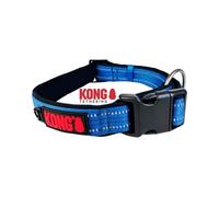 KONG Collier pour chien en nylon I Taille réglable pour chien I Collier rembourré doux avec boucle de fermeture I Collier réfléchissant avec grand anneau I Bleu I Taille L