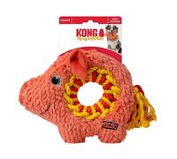 KONG Ringaroos Jouet interactif en corde pour chien avec couineur en peluche pour rapporter, tirer et câliner pour chiens de taille moyenne (cochon orange)