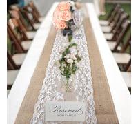 KongEU Lot de 10 chemins de table en dentelle vintage en toile de jute rustique pour mariage, festival, fête, événement - 30 x 275 cm