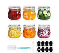 Kongming Lot de 6 bocaux de conservation avec couvercle hermétique - En verre transparent - Avec étiquettes - Stylo et brosse à gobelet - Pour fermentation du kimchi - 6 x 500 ml