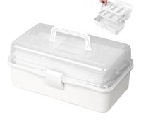 Kongming Mallette de bricolage, pour enfants, 32 cm, à 3 étagères, multi-usages, avec couvercle, en plastique, pour petits objets, organiseur, à couture, à médicaments, à outils, à pêche, blanche