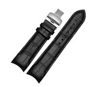 KONGNY Bracelet De Montre À Extrémité Incurvée En Cuir Véritable Pour Hommes, 22Mm, 23Mm, 24Mm, Noir argent, 22mm