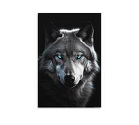 KONIEE Poster de peinture à l'huile avec loup sauvage dans le noir - Décoration murale vintage asiatique - Pour maison et chambre - Cadeau