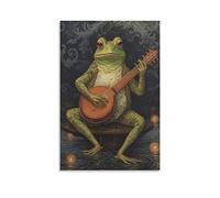 KONIEE Poster imprimé grenouille de scène aquatique, musique rétro verte pour salon, chambre à coucher