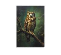 KONIEE Poster sur toile avec hibou de la forêt nocturne - Oiseaux poussant dans des terres humides marguerites - Décoration murale pour dortoir
