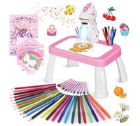 Konijiwa Cadeau Fille Projecteur Dessin Enfant avec 72 Motifs Jouet Fille Jeux Enfant 3 4 5 6 ans Licorne Jouet Cadeau avec Crayons de Couleur, Album de Découpage, Livre d'Autocollant Licorne, Tampon
