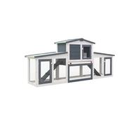 vidaXL Clapier extérieur pour lapins 204×45×85 cm Gris et blanc Bois de sapin solide