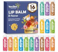 Konipl YesBes Lot de 16 baumes à lèvres naturelles en vrac avec huile de vitamine E et de noix de coco pour hydrater les lèvres sèches, baume à lèvres pour stocking Stuffers - 8 Flavors