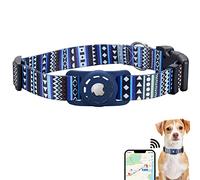 KONITY AirTag Collier pour chien, chat et chiot en polyester avec support AirTag en silicone pour chiens de petite, moyenne, grande et très grande taille, bleu marine bohème, L : tour de cou de 37,8 à