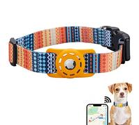 KONITY AirTag Collier pour chien, chat et chiot en polyester avec support AirTag en silicone pour chiens de petite, moyenne, grande et très grande taille, orange bohème, taille M : tour de cou de 33 à