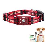Konity AirTag Collier pour chien, compatible avec Apple AirTag, collier en polyester avec support AirTag en silicone pour chiens de petite, moyenne, grande et très grande taille, motif écossais rouge,