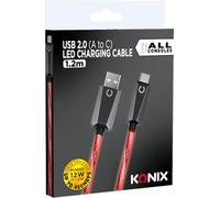 Konix Câble USB 2.0 Type A vers Type C PS5, Switch 2 et Xbox Series X|S - Charge rapide jusqu'à 12 watts - Longueur 1,2 m - Éclairage LED rouge