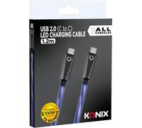 Konix Câble USB 2.0 Type C vers Type C PS5, Switch 2 et Xbox Series X|S - Charge rapide jusqu'à 12 watts - Longueur 1,2 m - Éclairage LED bleu